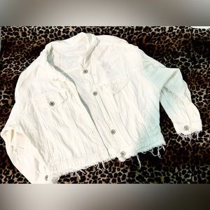 Distressed White Jean Jacket